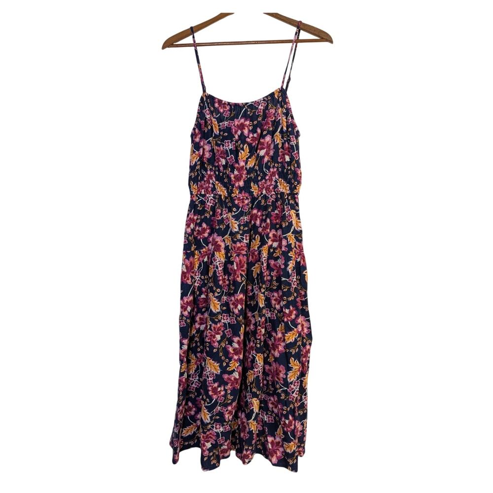 Floral Midi Sundress Linen Blend Strappy Peasant Cottage Old Navy Medium Petite